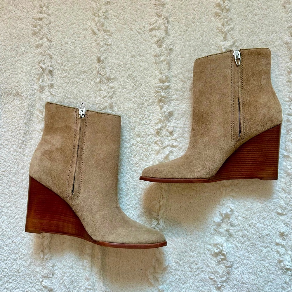 Dolce Vita Beige Suede Wedge Ankle Boots